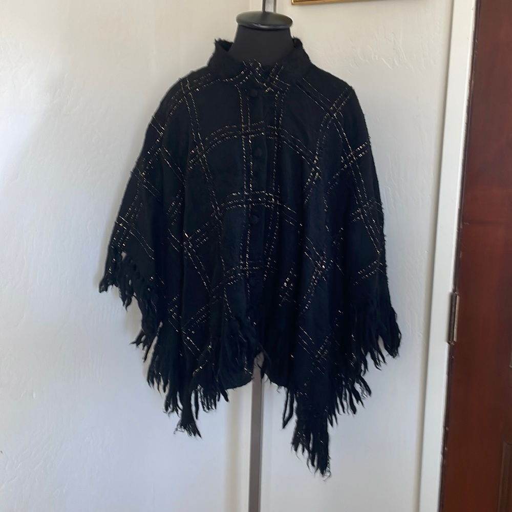 Black Fringe Poncho Sweater - Brand Unspecified